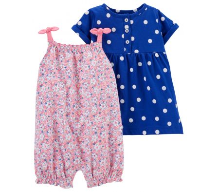 Carters Enterizo + Vestido Floral Azul 12M