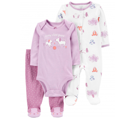 SET 3 PC PIJAMA Y PELELE C/PIES Y BODY PERROS