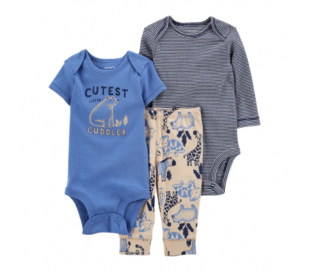 Carters Set 3PC Pant y 2 Bodies Animales Niño 3M