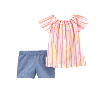 Carters Set Blusa Rayas y Short Jean Niña 6M