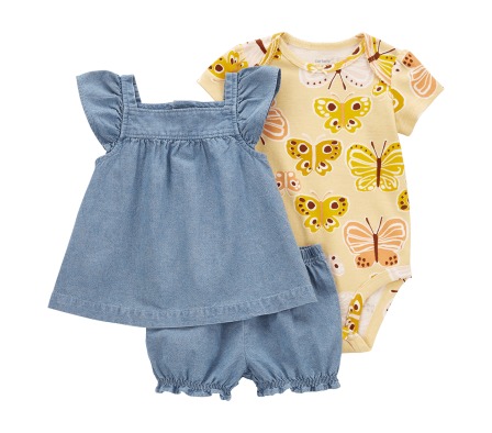 Carters Set con Short, Blusa y Bodie Niña 12M