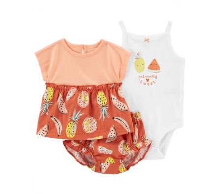 Carters Pack Short+Remera+Body Frutal 6M