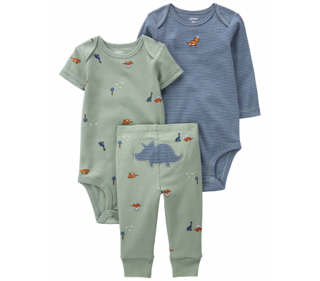 Carters Pack Pantalon + 2 Bodys Dinosaurio 3M