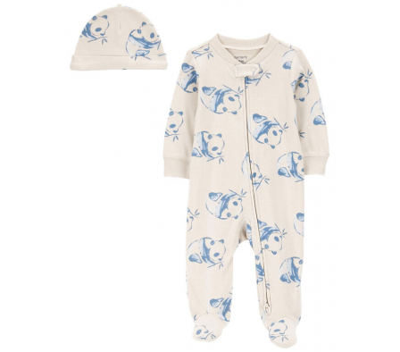 Carters Pijama c/Pie y Gorro Panda Algodón 6M