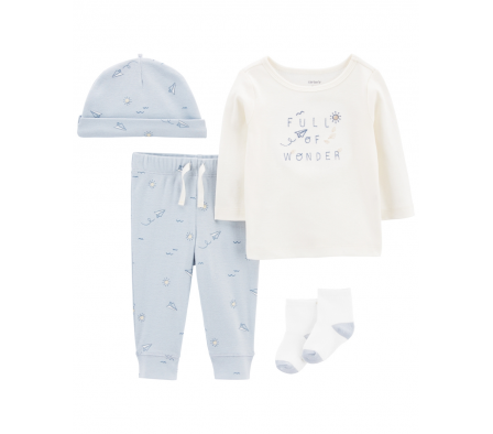 Carters Pack 4 Pantalon+Remera+Gorro 12M