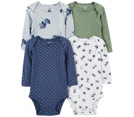 Carters Pack 4 Bodys Mangas Largas Floral 6M