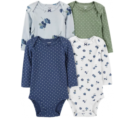 Carters Pack 4 Bodys Mangas Largas Floral  NB