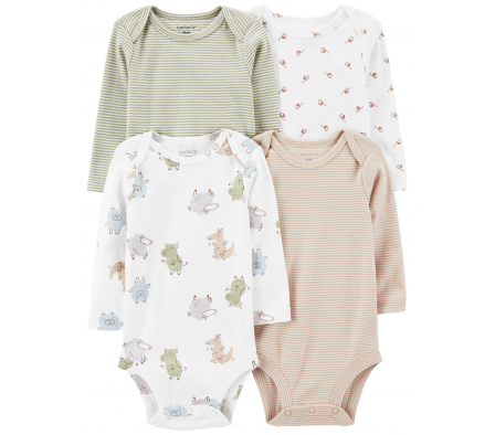 Carters Pack 4 Bodys MangasLargas Marron 12M