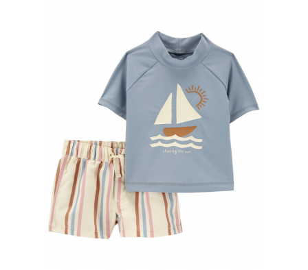 Carters Traje de Baño 2PC MC UPF 50+ Velero 12M