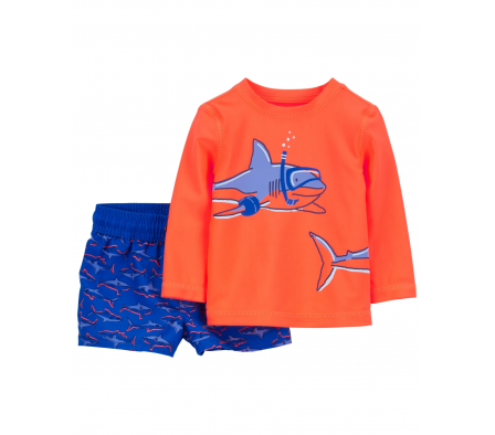 Carters Traje De Baño 2PC UPF 50+ Tiburón 12M