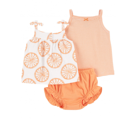 Carters Set c/ Short y 2 Musc Naranjas Niña 24M