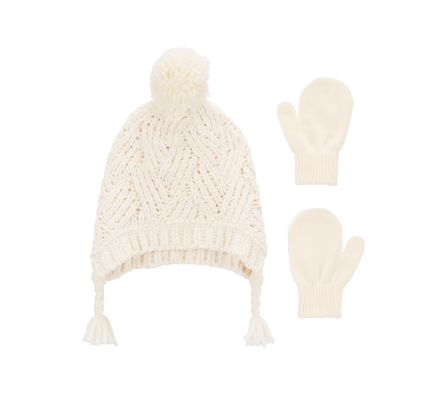 Carters Gorro Pom Pom y Guantes Marfil Niña 12/24M