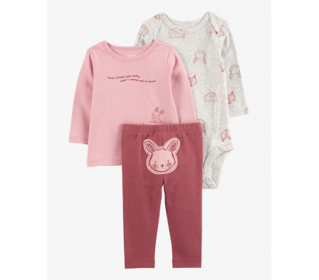 Carters Set Pantalon, Remera y Body Conejo 12M