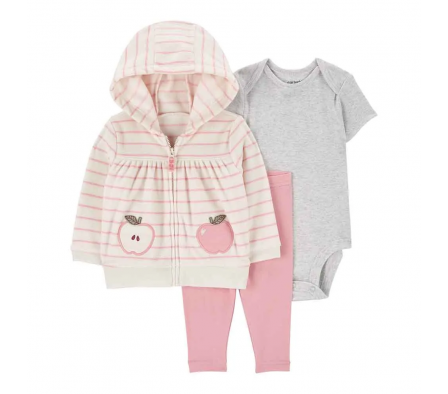 Carters Set Body, Campera y Pant Manzana Niña 9M