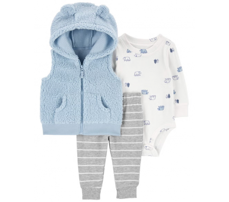 Carters Set Body, Chaleco y Pant Osos Niños 9M