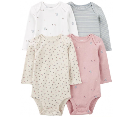 Carters Pack 4 Bodies Algodon Manga Larga Niña 6M