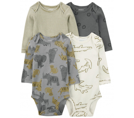 Carters Pack 4 Bodies Safari Niño 3M