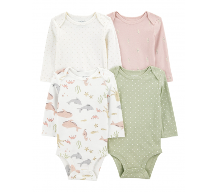 Carters Pack 4 Bodies Mangas Largas Océano 24M