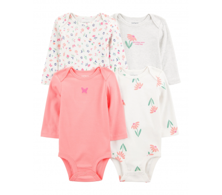 Carters Pack 4 Bodies Mangas Largas Floral NB