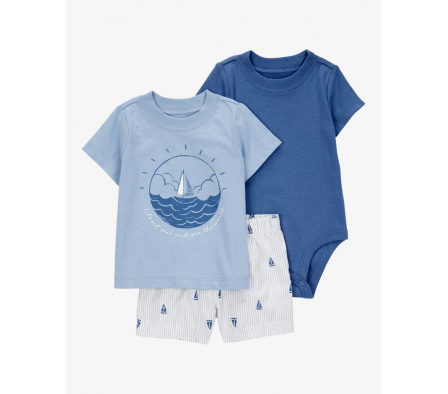 Carters Set Body, Reme y Short Niño 6M