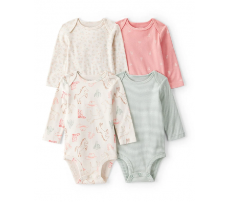Carters Pack 4 Bodies Mangas Largas Vaqueras 3M
