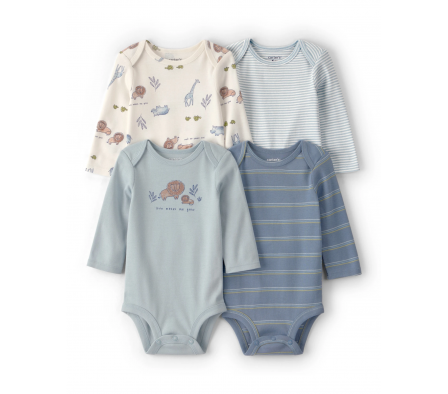 Carters Pack 4 Bodies Mangas Largas Safari NB