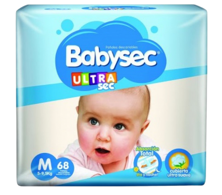 BabySec Pañal UltraSec M 68 Unidades.