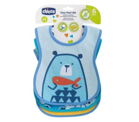 Chicco Babero de Lactancia +6m Azul 3 Unid.