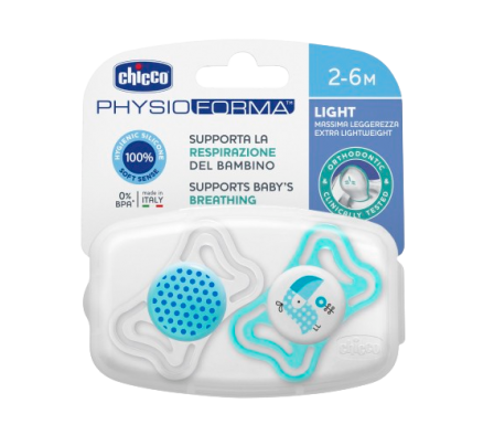 Chicco Chupete PhysioLight Azul 2-6m 2 Unidades.