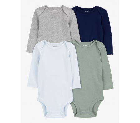Carters Pack 4 Bodies Manga Larga Algodon Niño 9M