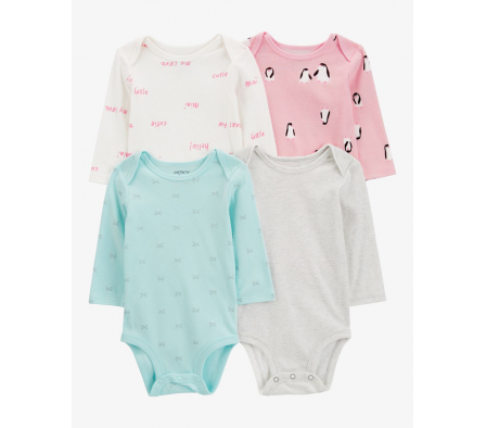 Carters Pack 4 Bodies Mangas Largas Estampados 9M