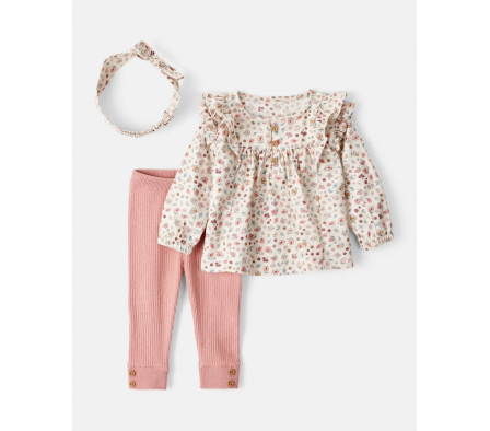 Carters Set Pantalon, Blusa y Vincha Floral 24M