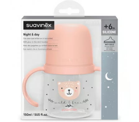 Suavinex Biberon con Asa 6m+ Night Wild Pink 150ml